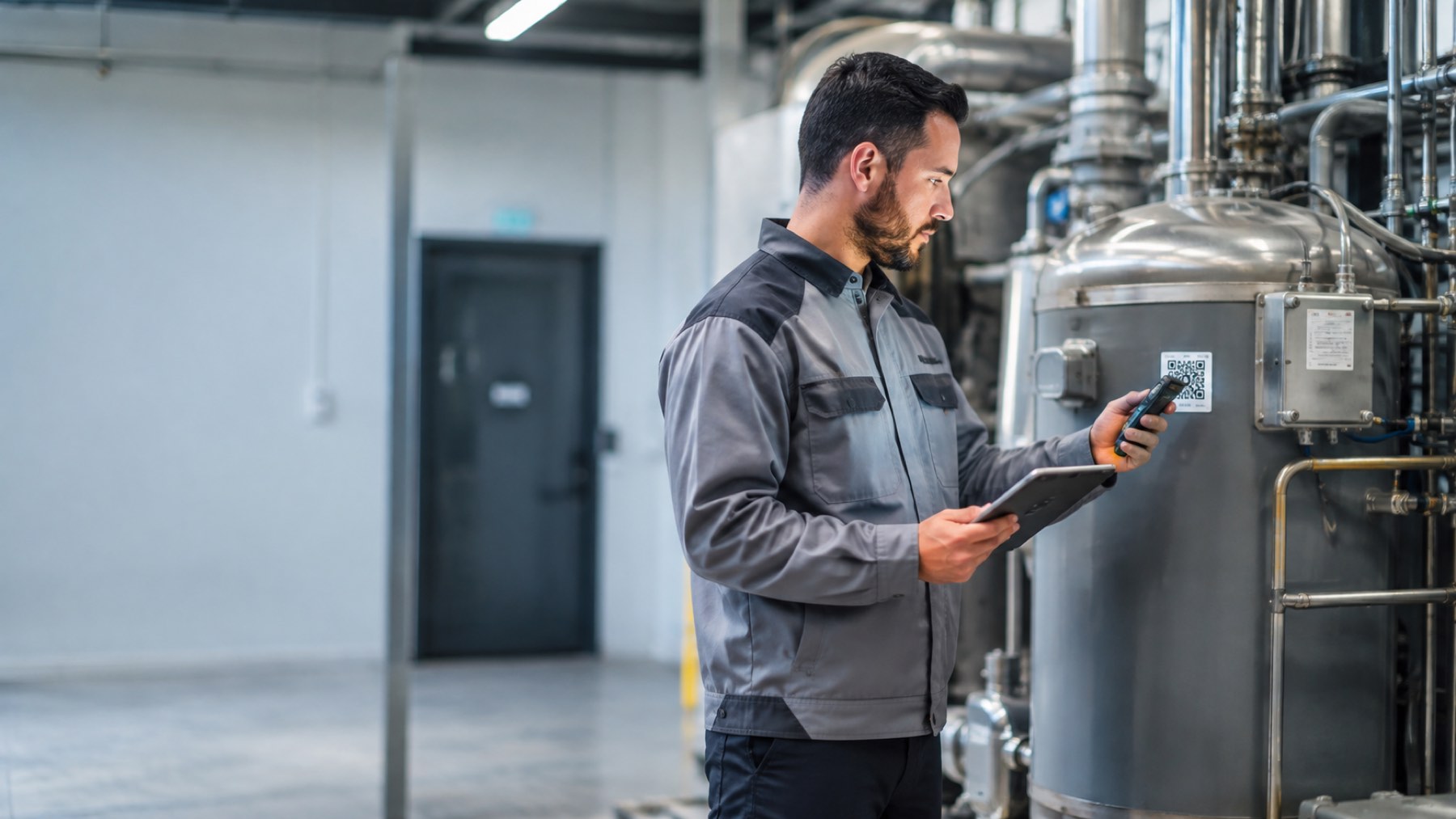 Technician scanning industrial equipment